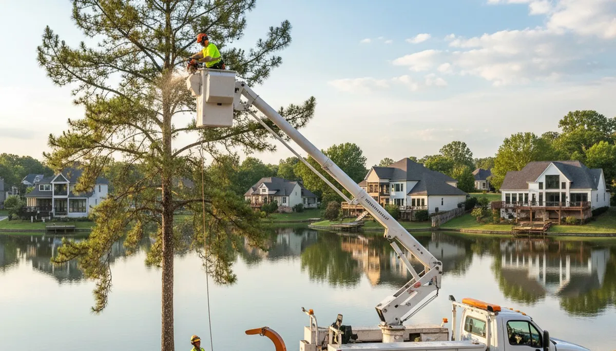 Professional tree removal service in Atlanta GA safely cutting and clearing large oak tree branches