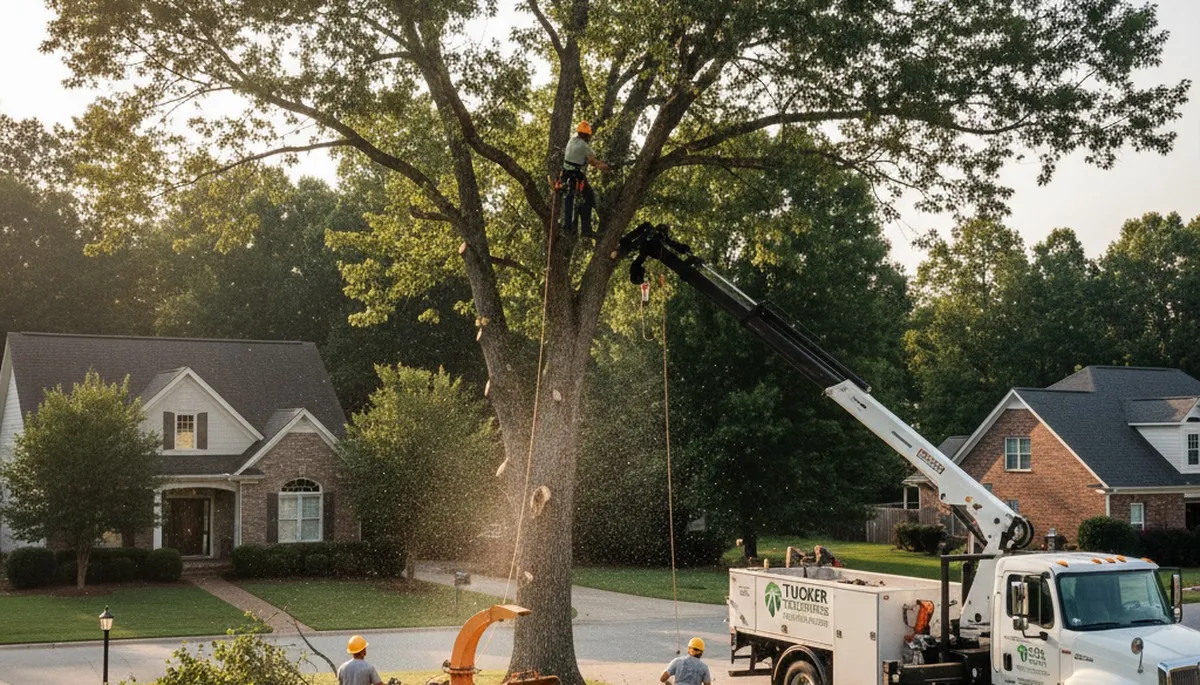 Professional tree removal service in Atlanta GA safely cutting and clearing large trees